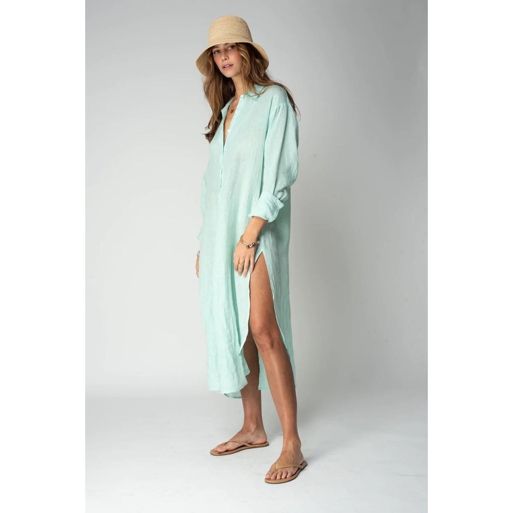 Stillwater The Linen Voile Tunic Seaglass Maxi Dress Size Medium‎ Resortwear